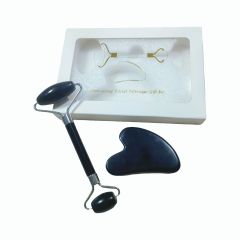 beauty massager real natural cooling black obsidian stone jade roller and gua sha kit with box