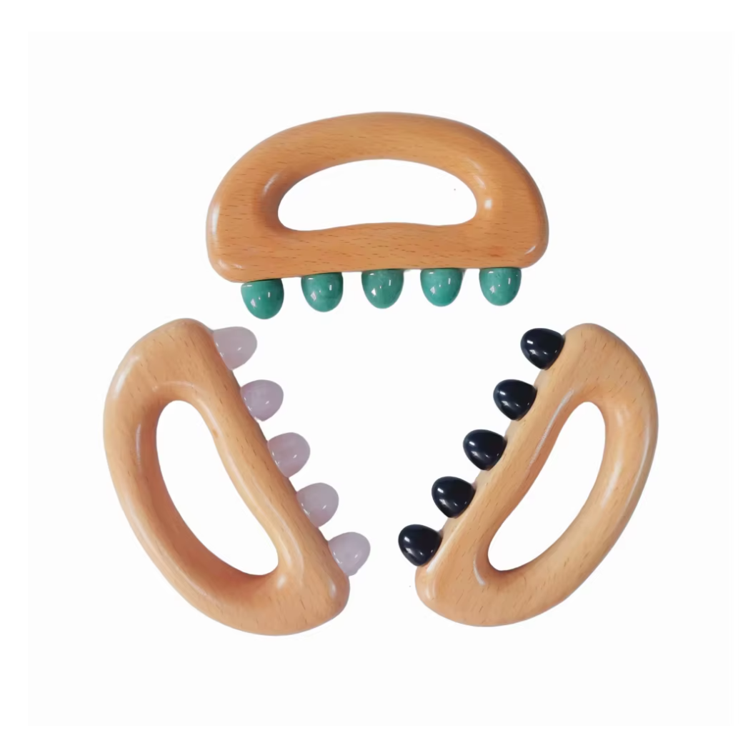 green aventurine rose quartz obsidian stone Five Jade Round-Tooth Cat Head Gua Sha Tool For Belt Vessel Shoulder & Neck Meridian Dredging Full-Body Handheld Massager
