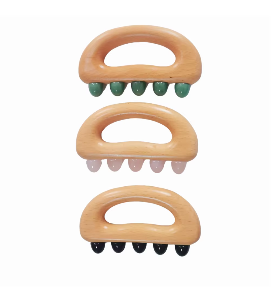 green aventurine rose quartz obsidian stone Five Jade Round-Tooth Cat Head Gua Sha Tool For Belt Vessel Shoulder & Neck Meridian Dredging Full-Body Handheld Massager