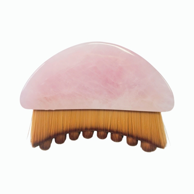 Natural Rose Quartz Handle Multi Functional Facial Contour Lymph Brush Massage Tool Skin Tightening Gua Sha Cleansing Brush for Face