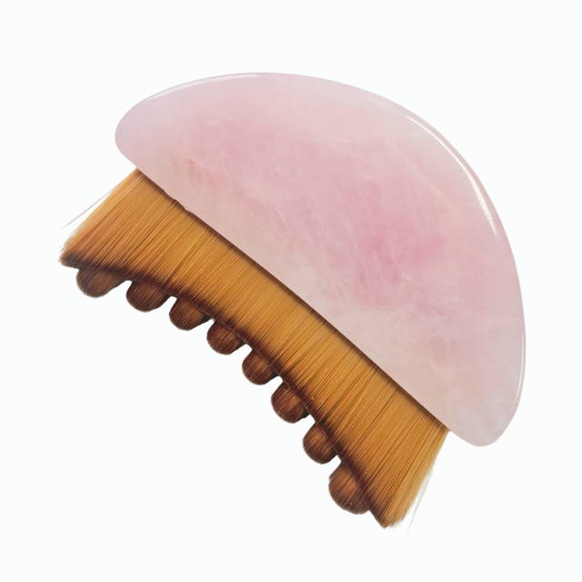 Natural Rose Quartz Handle Multi Functional Facial Contour Lymph Brush Massage Tool Skin Tightening Gua Sha Cleansing Brush for Face