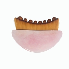 Natural Rose Quartz Handle Multi Functional Facial Contour Lymph Brush Massage Tool Skin Tightening Gua Sha Cleansing Brush for Face