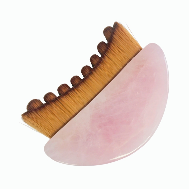 Natural Rose Quartz Handle Multi Functional Facial Contour Lymph Brush Massage Tool Skin Tightening Gua Sha Cleansing Brush for Face