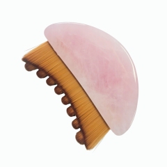 Natural Rose Quartz Handle Multi Functional Facial Contour Lymph Brush Massage Tool Skin Tightening Gua Sha Cleansing Brush for Face