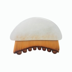 Custom Logo Factory Wholesale Natural White Crystal Handle Facial Lymphatic Massage Brush V Face Lifting Contour Gua Sha Brush Skin Tightening Cleansing Brush