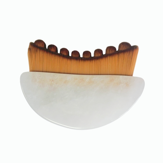 Custom Logo Factory Wholesale Natural White Crystal Handle Facial Lymphatic Massage Brush V Face Lifting Contour Gua Sha Brush Skin Tightening Cleansing Brush