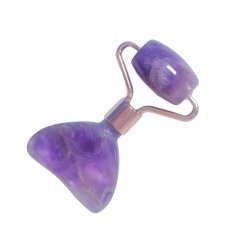 multi-functional 2 in 1 purple color skin care tools cooling gemstone natural amethyst face roller and gua sha mini muscle relaxer for face