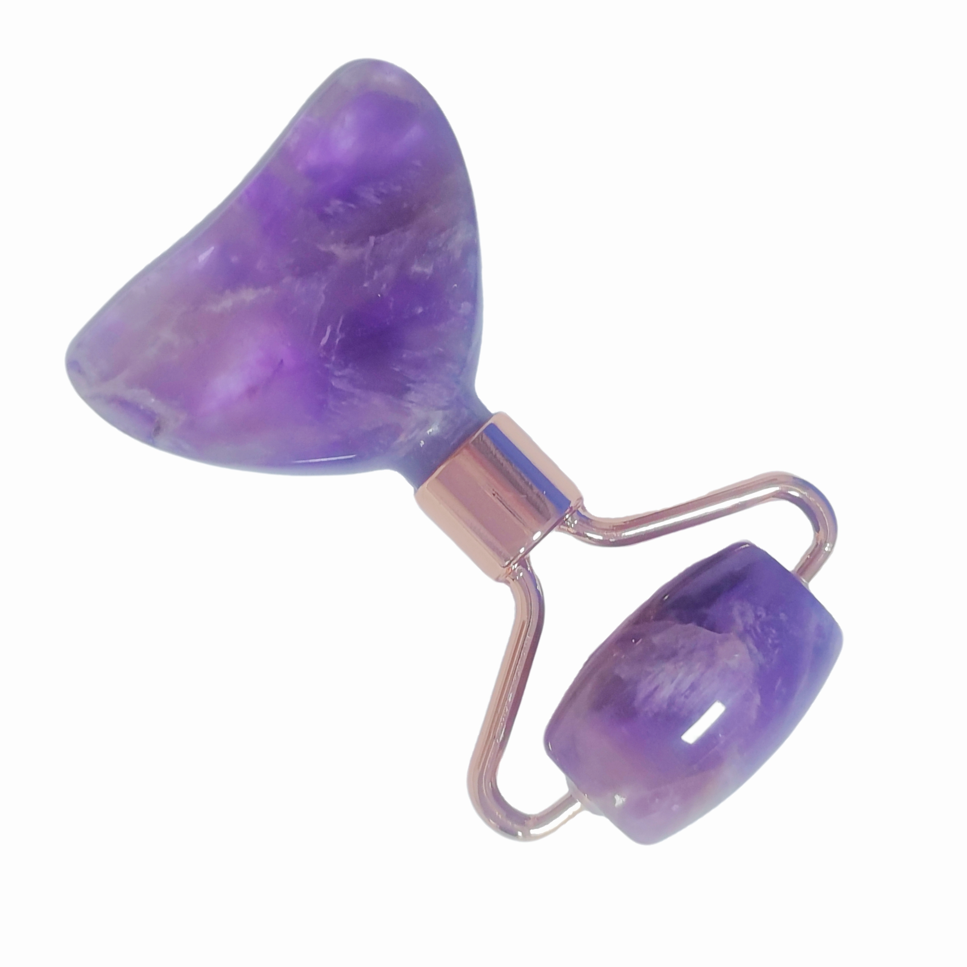 multi-functional 2 in 1 purple color skin care tools cooling gemstone natural amethyst face roller and gua sha mini muscle relaxer for face