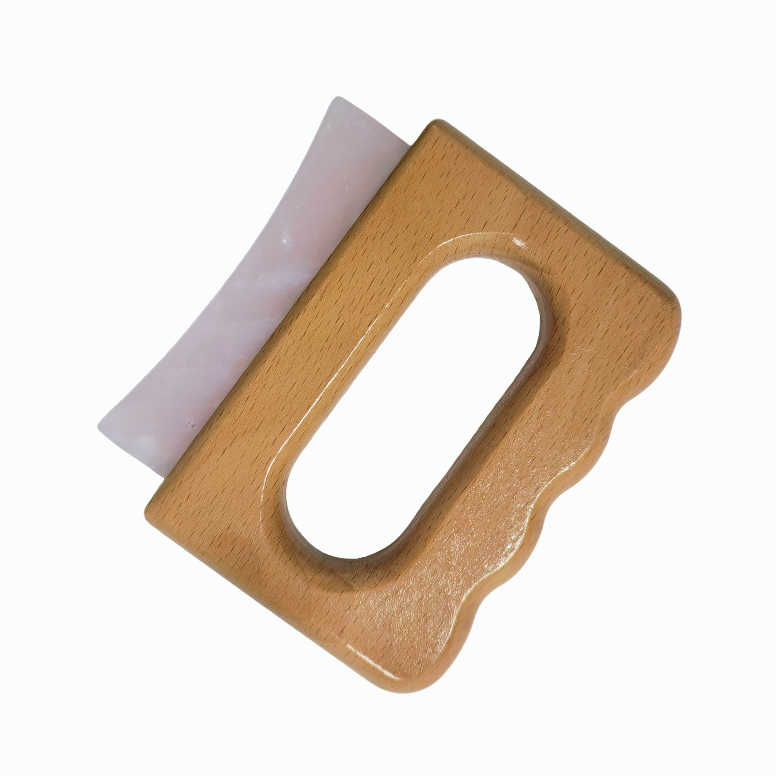 Big Size Meridian Dredging Muscle Scraping Tool Ergonomic Wooden Handle Rose Quartz Jade gua sha Large Fascia Knife