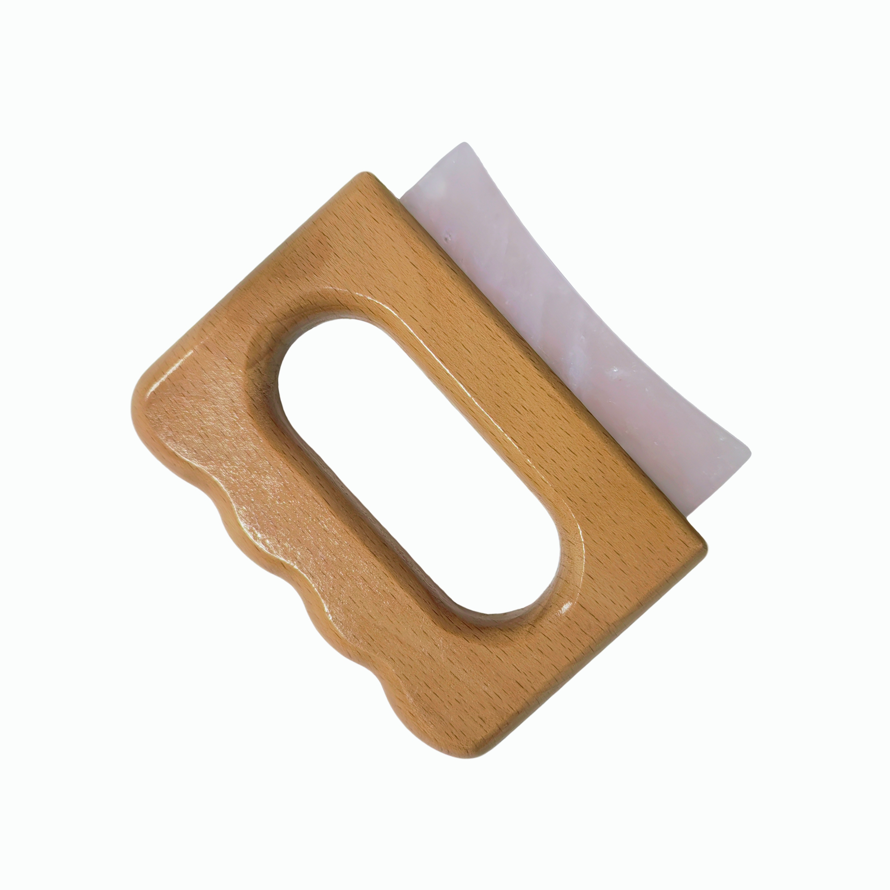 Big Size Meridian Dredging Muscle Scraping Tool Ergonomic Wooden Handle Rose Quartz Jade gua sha Large Fascia Knife