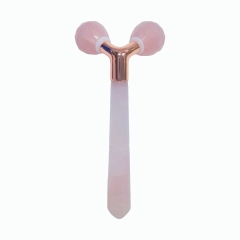 China Factory Custom Made Face Sculpting Slimming 3D Y Shape Rose Quartz Facial Roller Natural Crystal Anti-Aging Face Lifting Massager