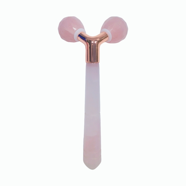China Factory Custom Made Face Sculpting Slimming 3D Y Shape Rose Quartz Facial Roller Natural Crystal Anti-Aging Face Lifting Massager