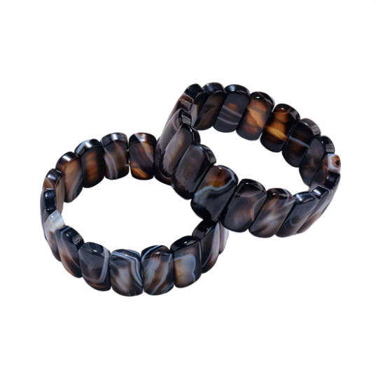 China Factory Fashionable Stretchy Natural Black Agate Beaded Bracelet Brown Black Striped Chunky Bangle Classic Unisex Jewelry