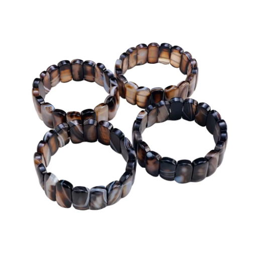 China Factory Fashionable Stretchy Natural Black Agate Beaded Bracelet Brown Black Striped Chunky Bangle Classic Unisex Jewelry