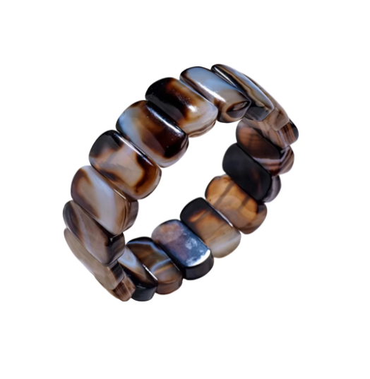 China Factory Fashionable Stretchy Natural Black Agate Beaded Bracelet Brown Black Striped Chunky Bangle Classic Unisex Jewelry