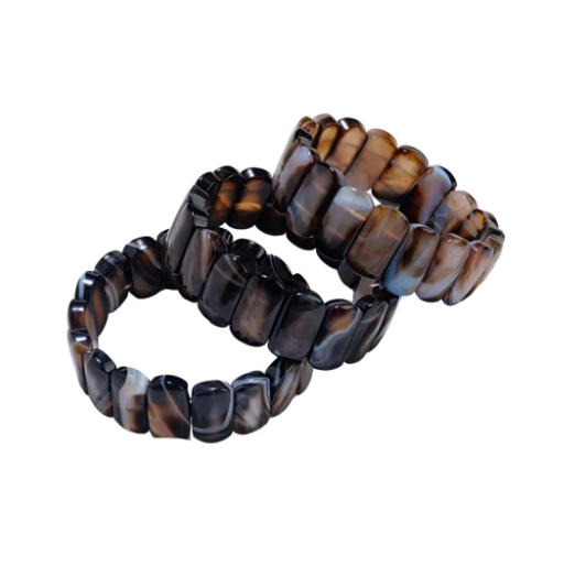 China Factory Fashionable Stretchy Natural Black Agate Beaded Bracelet Brown Black Striped Chunky Bangle Classic Unisex Jewelry