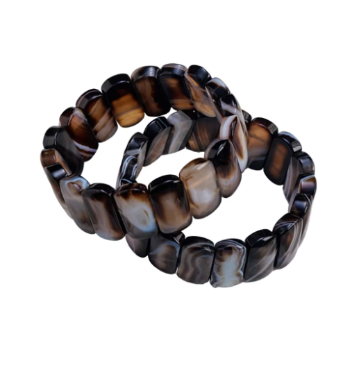 China Factory Fashionable Stretchy Natural Black Agate Beaded Bracelet Brown Black Striped Chunky Bangle Classic Unisex Jewelry