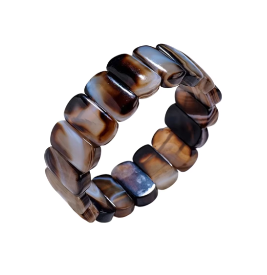 China Factory Fashionable Stretchy Natural Black Agate Beaded Bracelet Brown Black Striped Chunky Bangle Classic Unisex Jewelry