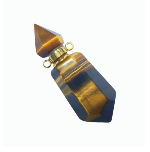 China Manufacturer Wholesale Source Factory Wearable oder removal deodorizer Fashionable Natural Tiger Eye Perfume Vial Pendant Gemstone Essential Oil Bottle