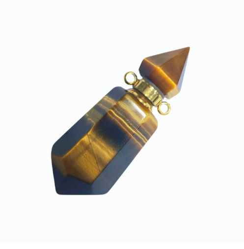 China Manufacturer Wholesale Source Factory Wearable oder removal deodorizer Fashionable Natural Tiger Eye Perfume Vial Pendant Gemstone Essential Oil Bottle