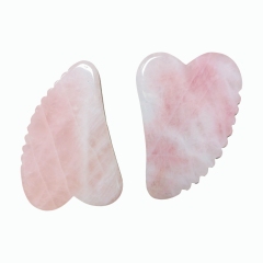 Skin Rejuvenation Beauty Tools V Shaped Big Size Rose Quartz Gua Sha Tool Facial Massager Anti-Puffiness Skin Care Scraper with Teeth for Face Neck Body