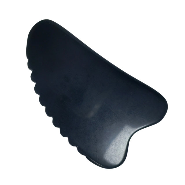 V Shaped Handcrafted Obsidian Gua Sha Stone with Teeth Edge Ergonomic Serrated Design for Neck Shoulder & Body Relaxation