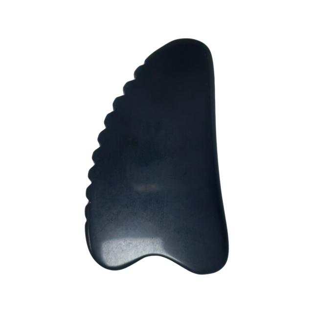 V Shaped Handcrafted Obsidian Gua Sha Stone with Teeth Edge Ergonomic Serrated Design for Neck Shoulder & Body Relaxation