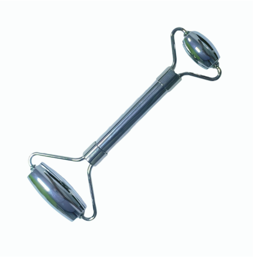 Factory Wholesale Double Head Skin Care Tools Durable Anti-Aging Stainless Steel Cooling Facial Contouring Implement Metallic Dual Roller Massager