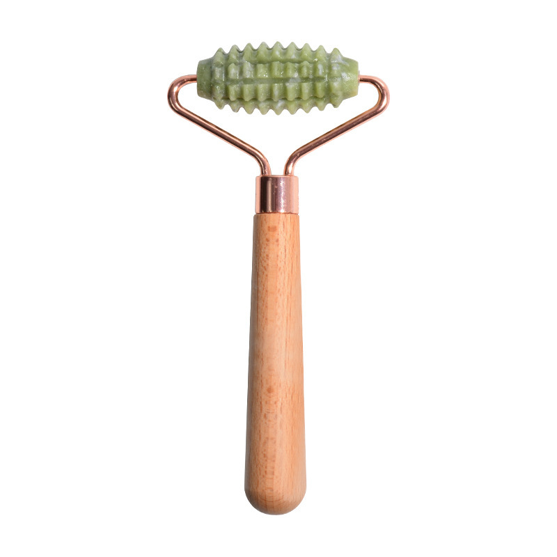 OEM Mini rodillo facial de jade con mango de madera