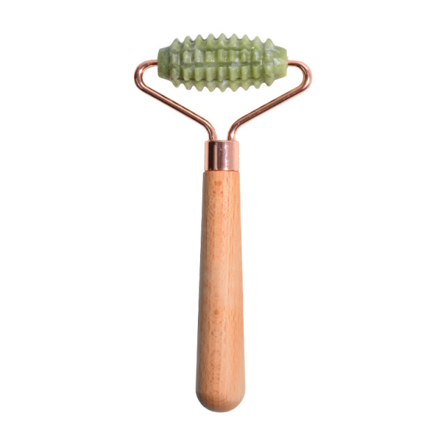 OEM Mini rodillo facial de jade con mango de madera