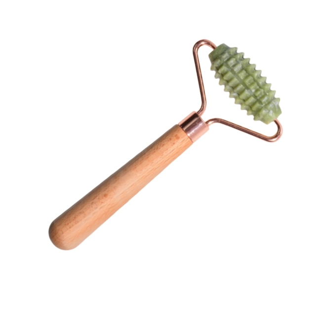 OEM Mini rodillo facial de jade con mango de madera