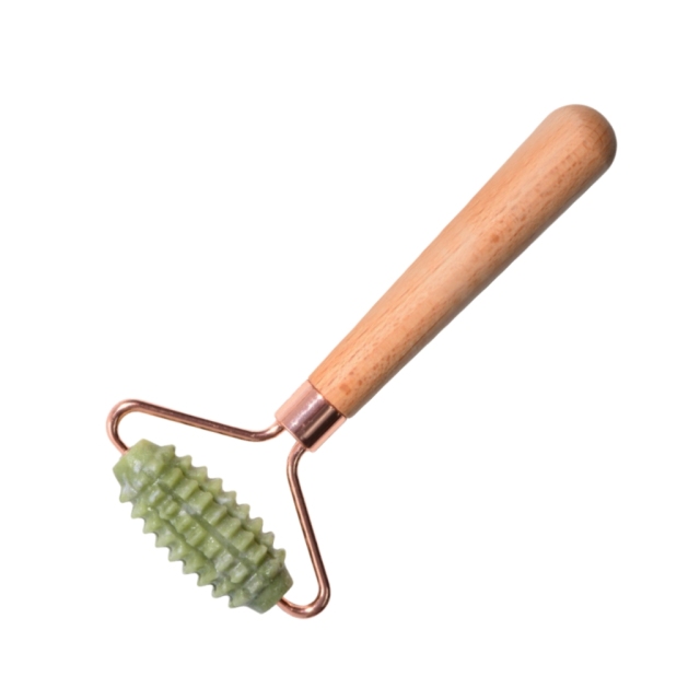OEM Mini rodillo facial de jade con mango de madera