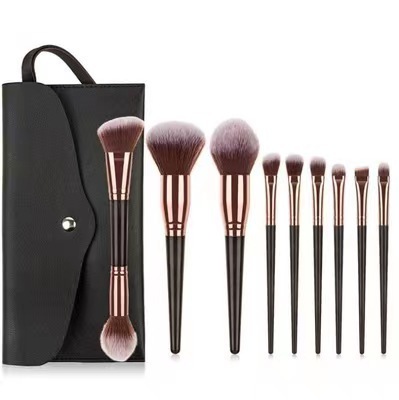 Foreign trade 7-piece, 10-piece, and 15-piece makeup brush sets, eyeshadow brushes, beauty tools, long handles, wooden handles, rose gold, portable.