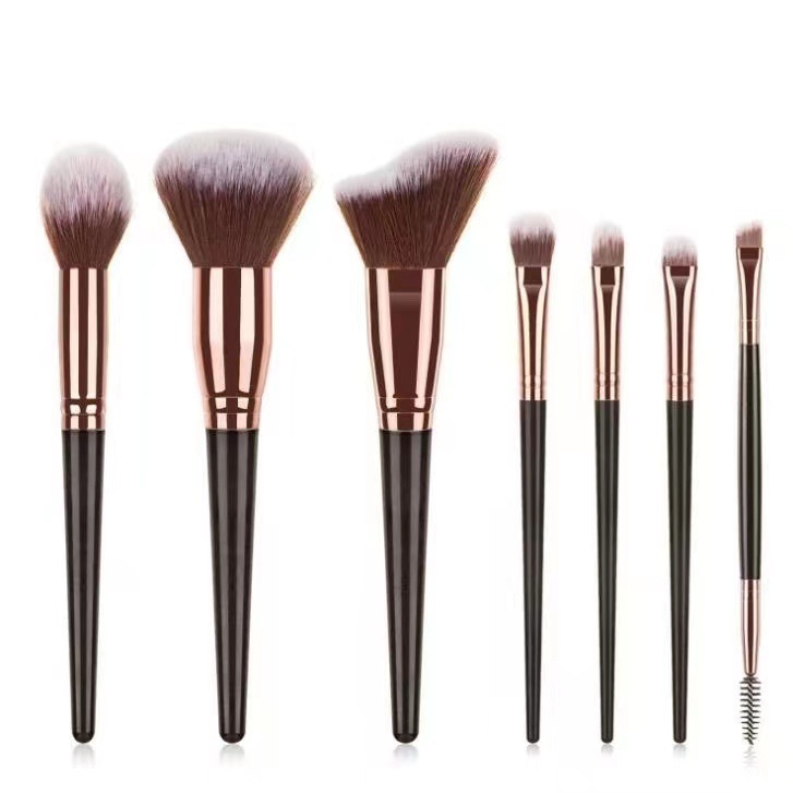 Foreign trade 7-piece, 10-piece, and 15-piece makeup brush sets, eyeshadow brushes, beauty tools, long handles, wooden handles, rose gold, portable.