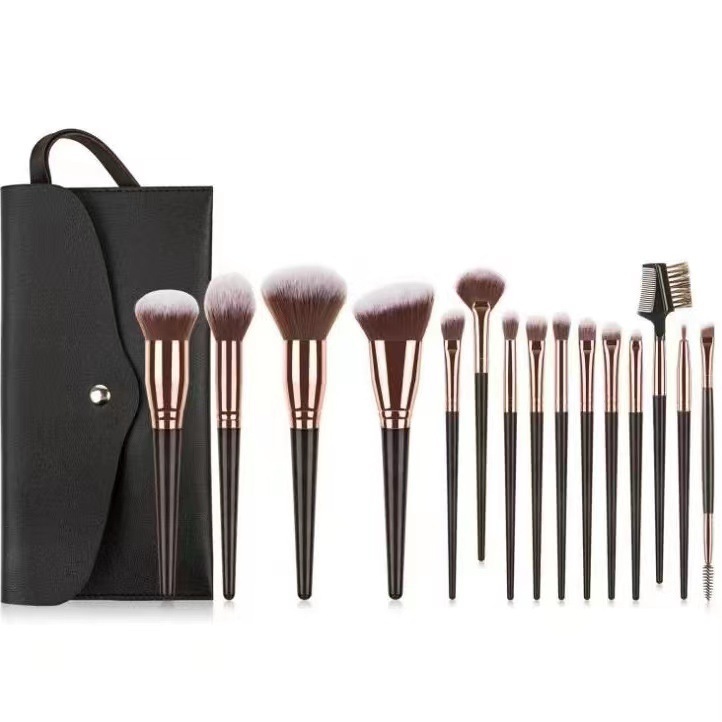 Foreign trade 7-piece, 10-piece, and 15-piece makeup brush sets, eyeshadow brushes, beauty tools, long handles, wooden handles, rose gold, portable.