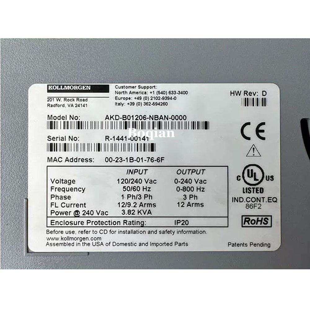 Kollmorgen AKD-B01206-NBAN-0000 Servo Drive Amplifer