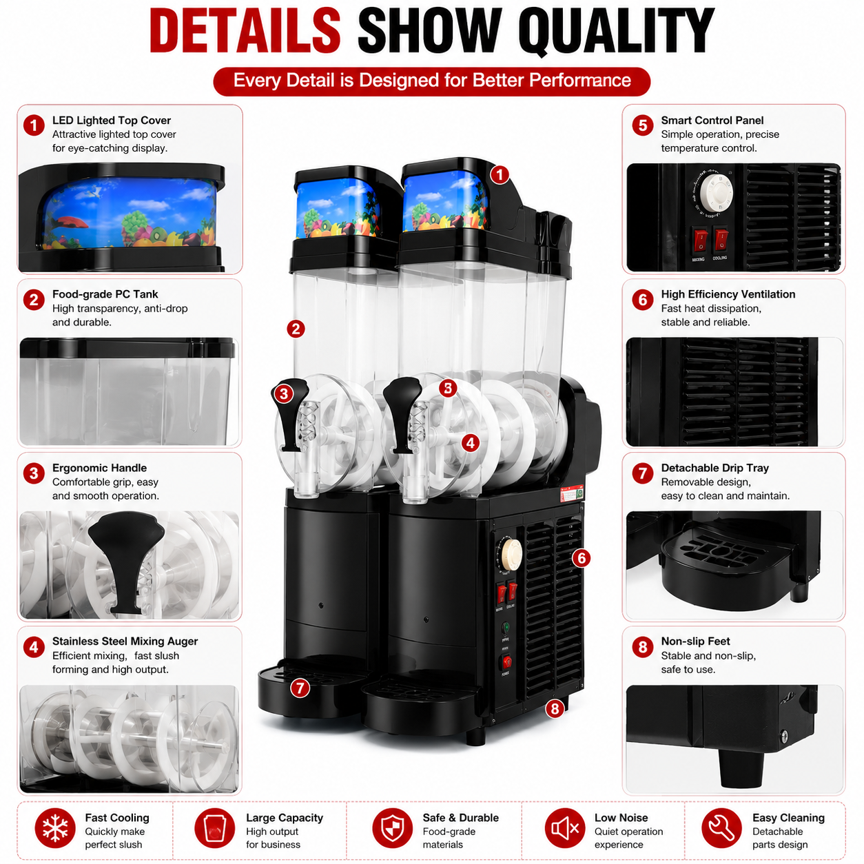 Commercial Slush Machine | 15L Frozen Drink Dispenser 2-3 Tank
