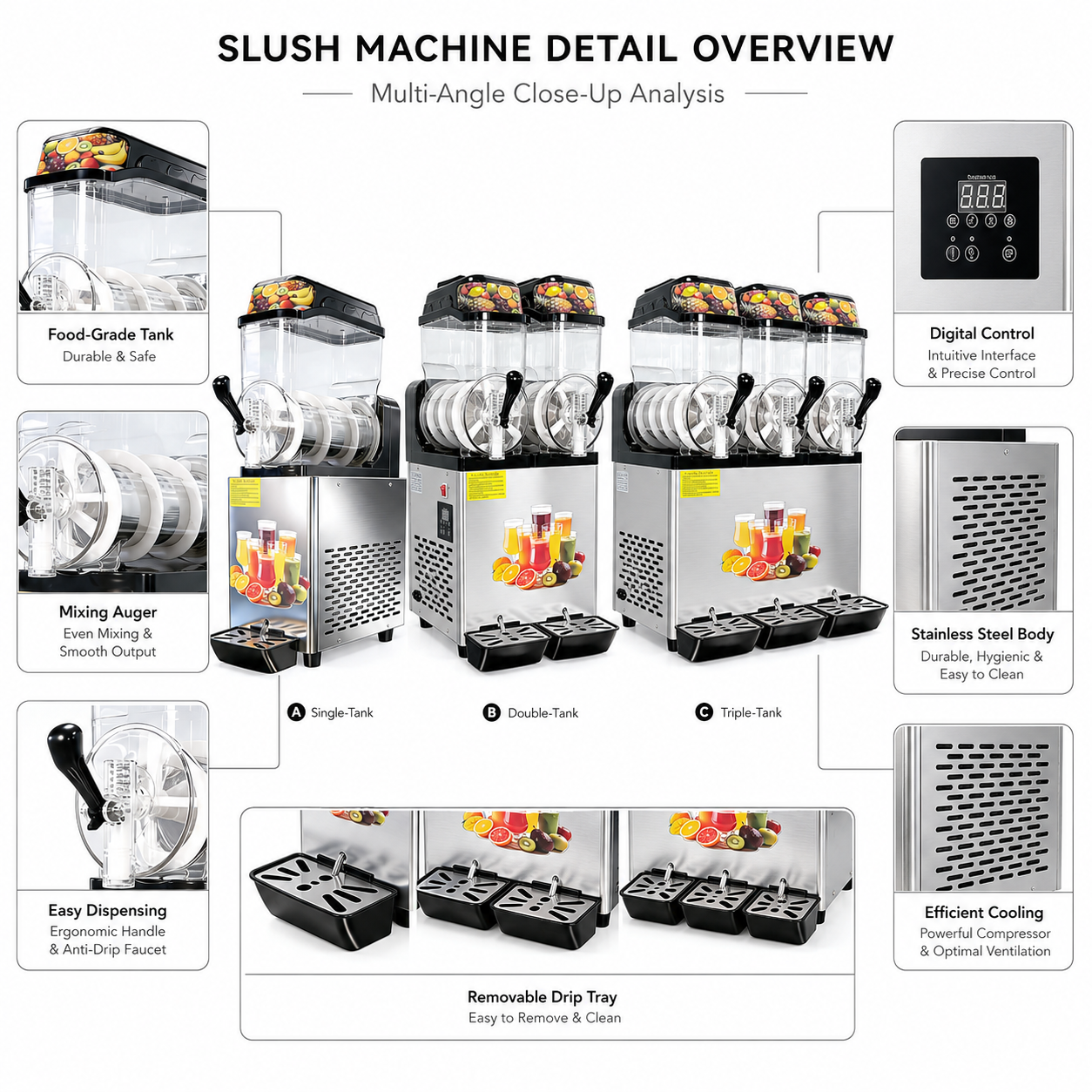 Commercial Slush Machine Series – 1/2/3 Tank Frozen Drink Dispenser