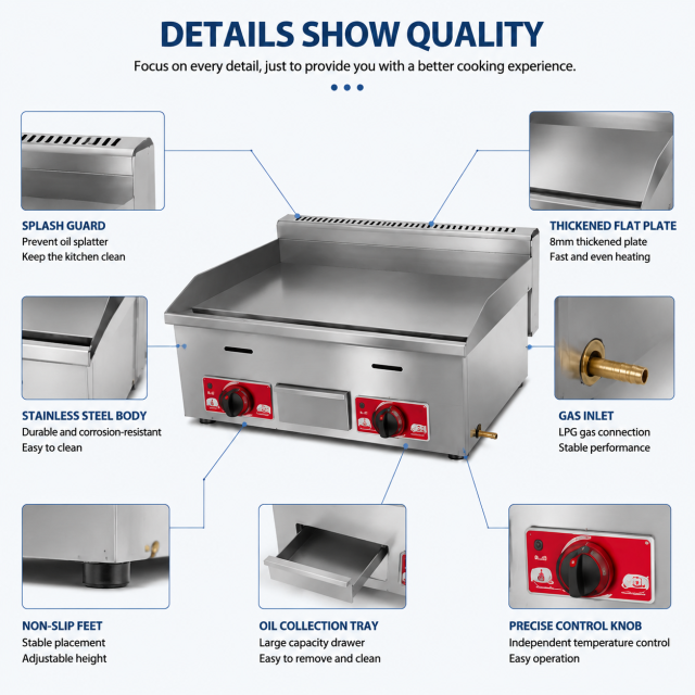 Commercial LPG Gas Griddle Flat Plate Fryer