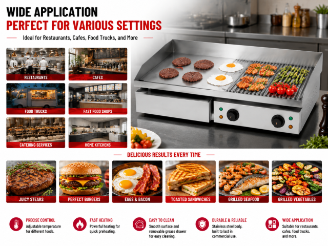 Commercial Electric Flat Griddle HC-822 with Large Cooking Surface