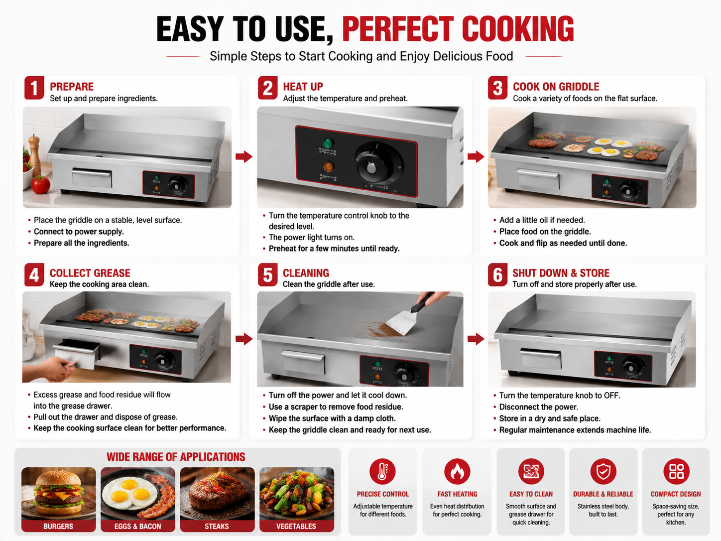 Commercial Electric Flat Griddle HC-818A 3.0KW