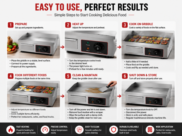 Commercial Electric Flat Griddle HC-818B 1.5KW 220V