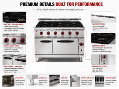Commercial Gas Range With 4/6 Burners & Gas Oven for Kitchens