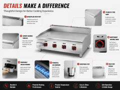 Commercial Flat Gas Griddle GH-48 with LPG/NG Heating System