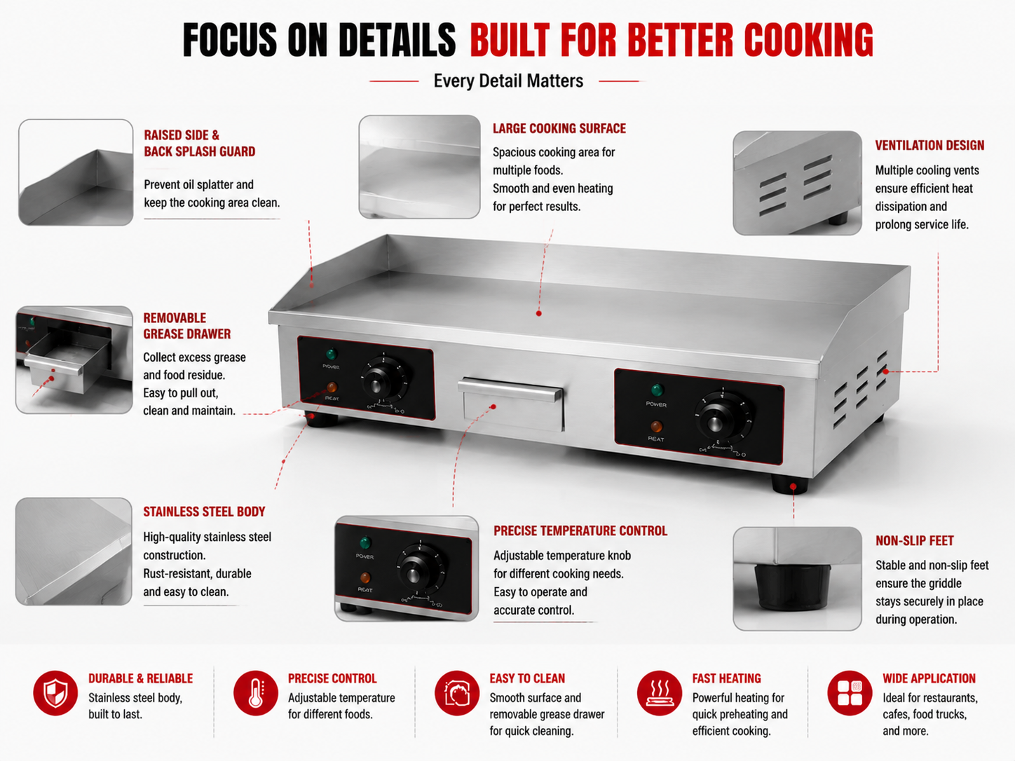 Commercial Electric Flat Griddle HC-820 4.4KW