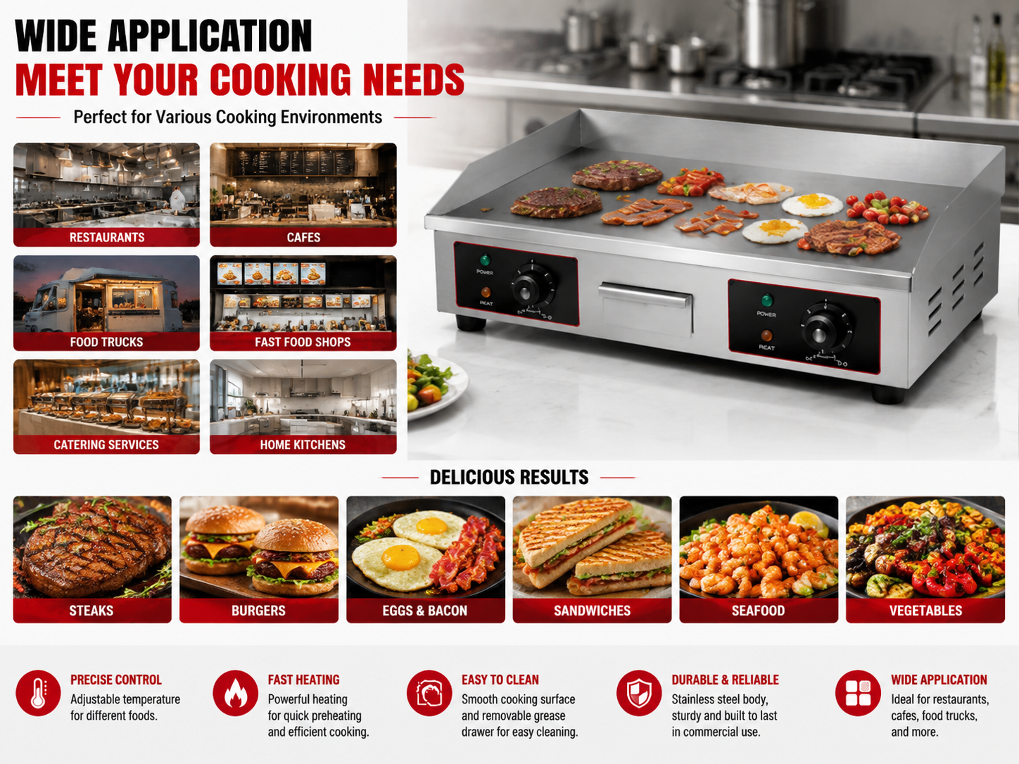 Commercial Electric Flat Griddle HC-820 4.4KW