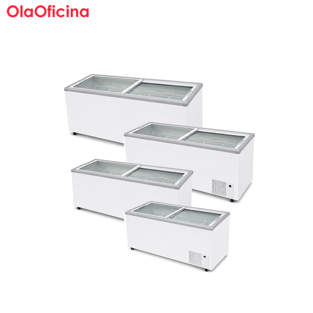 Commercial Flat Glass Door Chest Freezer Series | Direct Cooling Display Freezer (220L–650L)