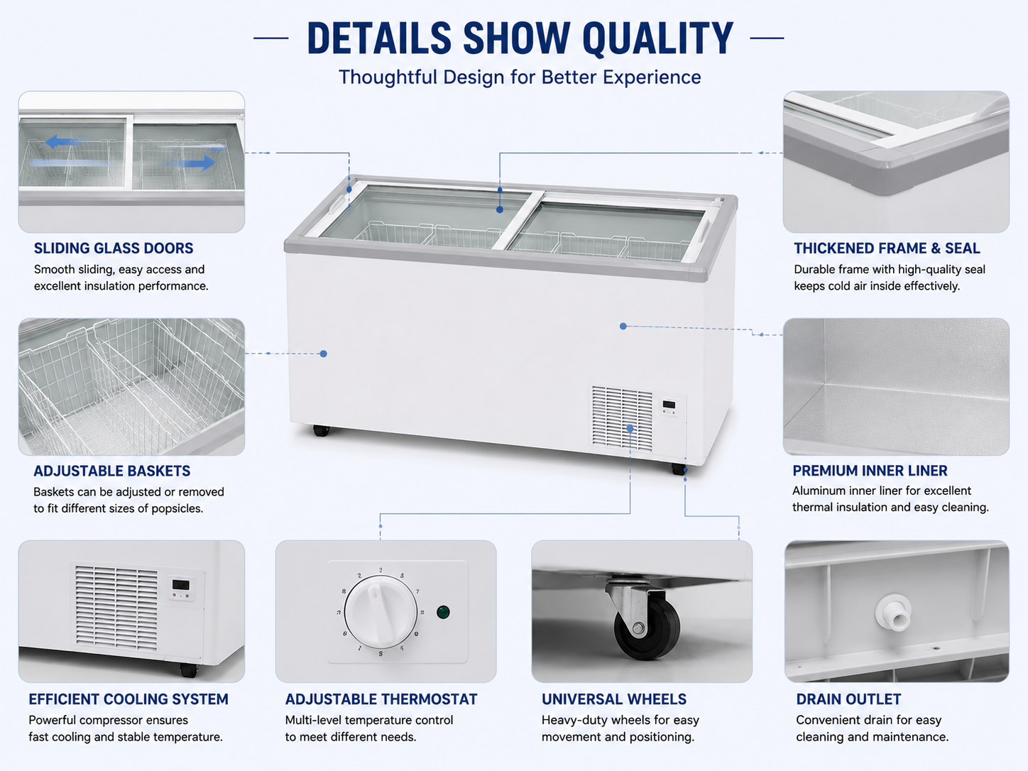 Commercial Flat Glass Door Chest Freezer Series | Direct Cooling Display Freezer (220L–650L)