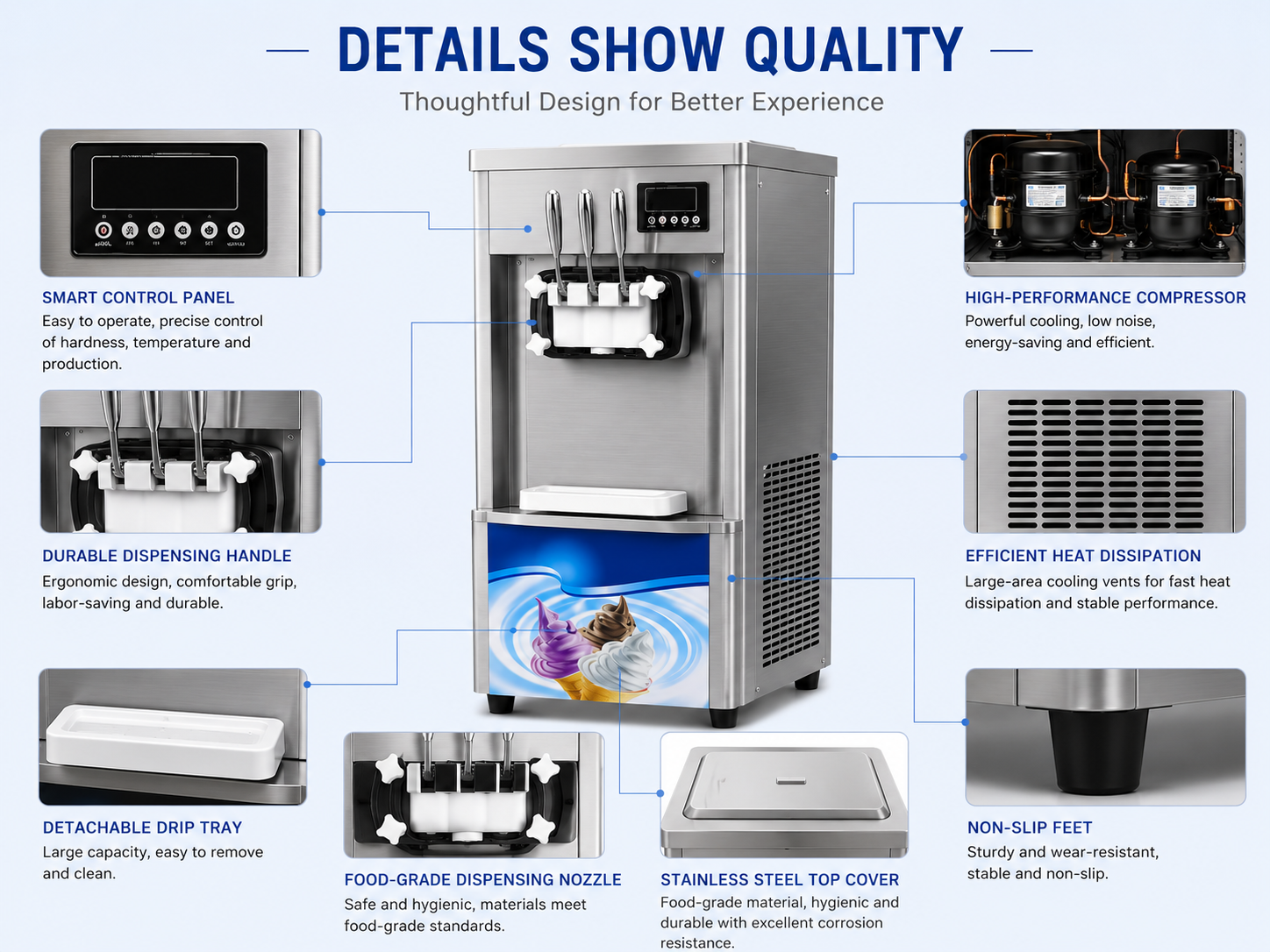 Commercial 2+1 Flavor Floor Standing Soft Ice Cream Machine | BQL-A22