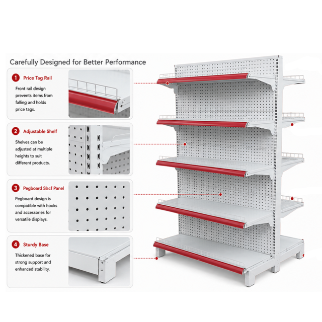 Double-Sided Perforated Supermarket Gondola Shelving | 5-Tier